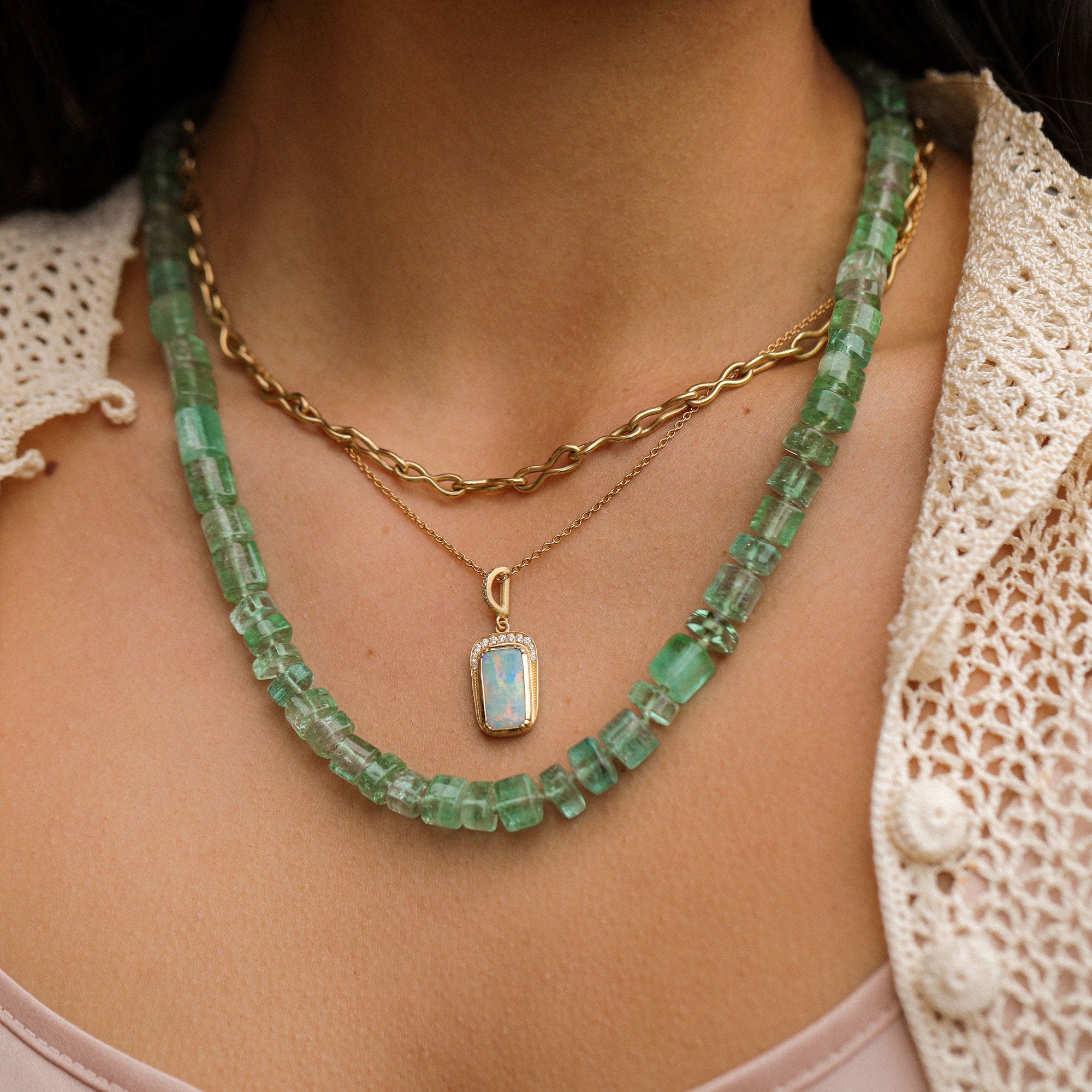 Opal Diamond Halo Necklace