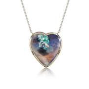 One of a kind 18k white gold heart shaped Wood Opal necklace. Fine jewelry hand made in London from Los Angeles designer Brooke Gregson.