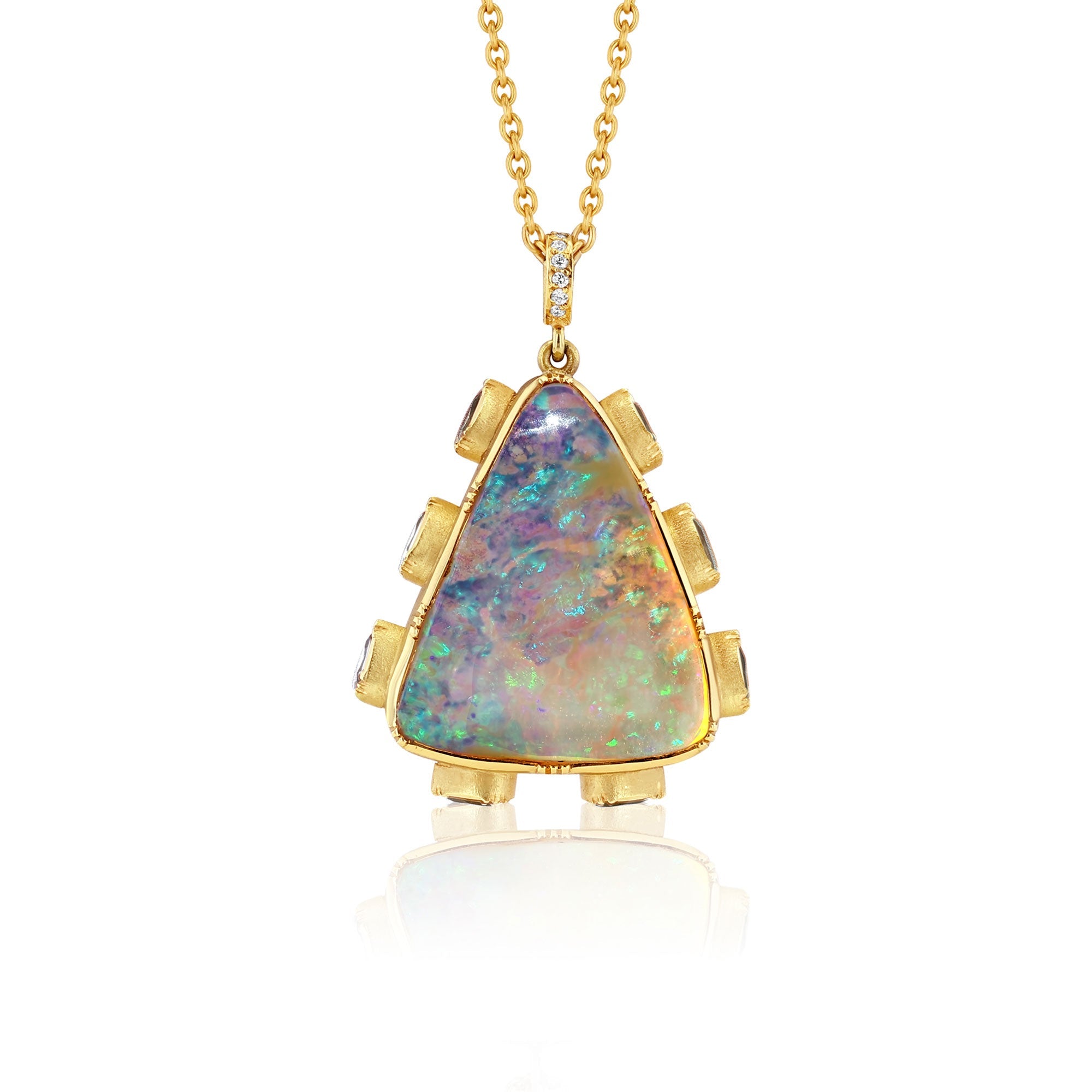 One of a kind Opal Chakra necklace with Sapphire and Diamond accets from Los Angeles designer Brooke Gregson, fine jewelry handmade in London