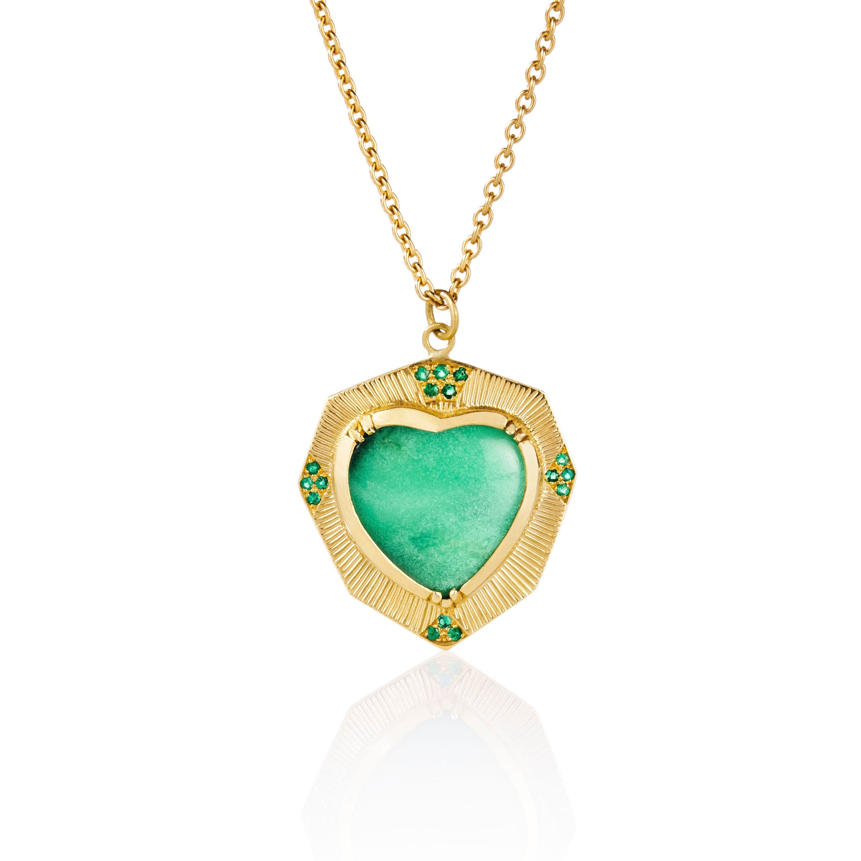 Engraved Chrysoprase Heart Necklace