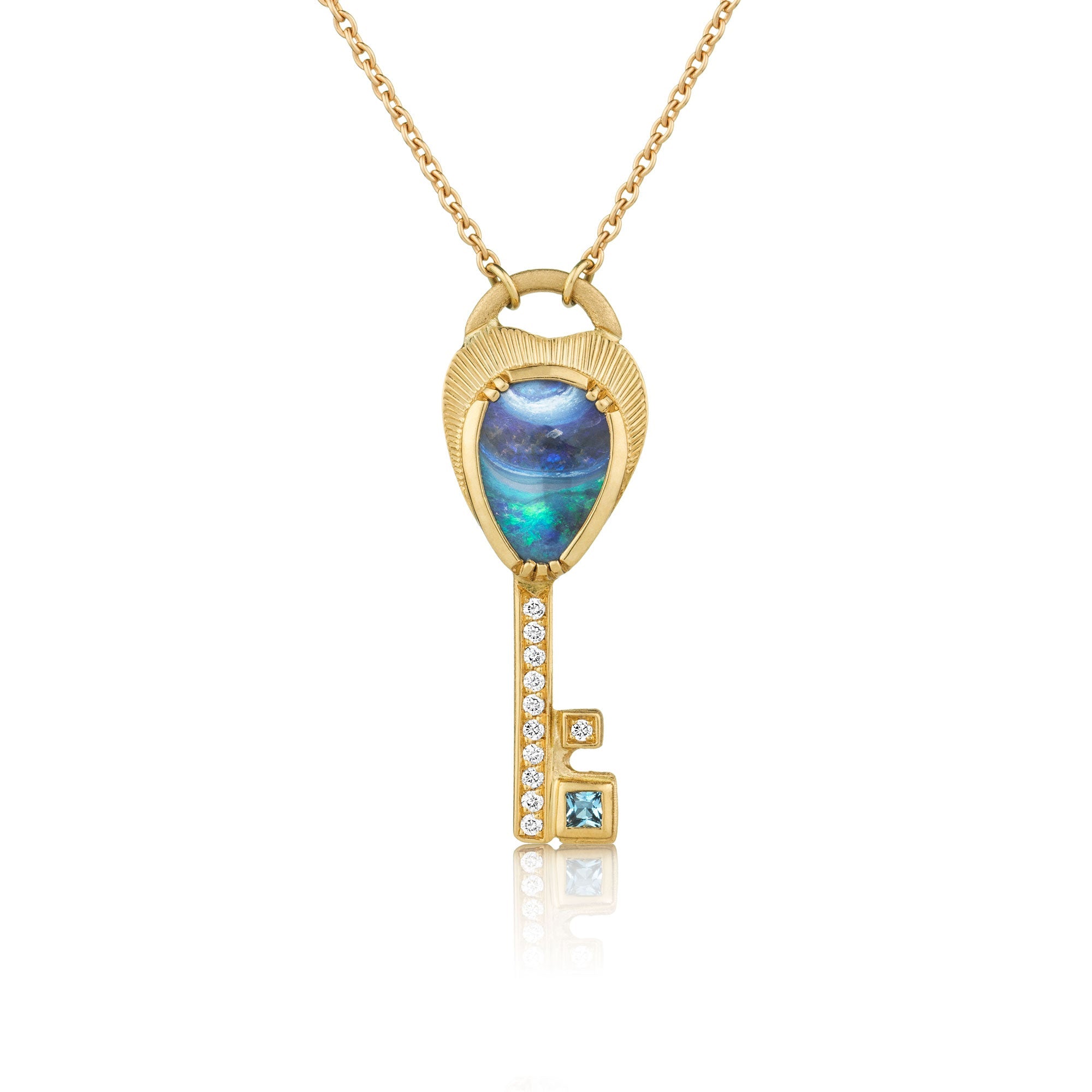 Opal Aquamarine Key Necklace