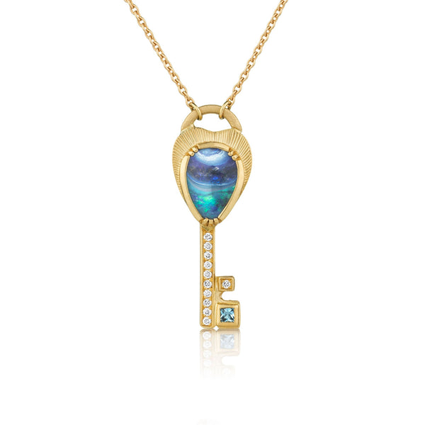 Opal Aquamarine Key Necklace