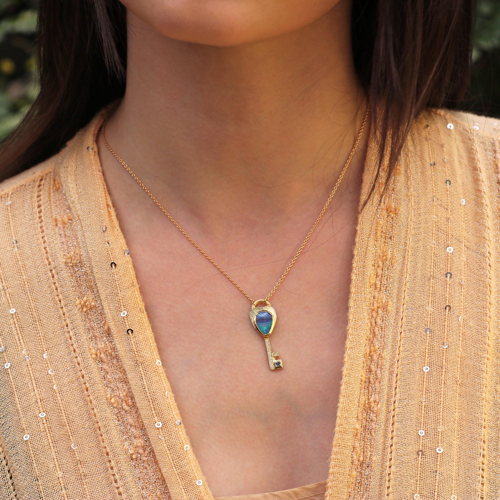 Opal Aquamarine Key Necklace
