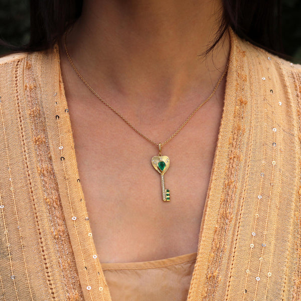 Emerald Diamond Key Necklace