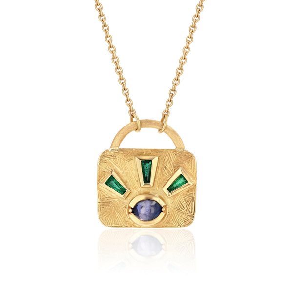 Emerald Sapphire Lock Necklace