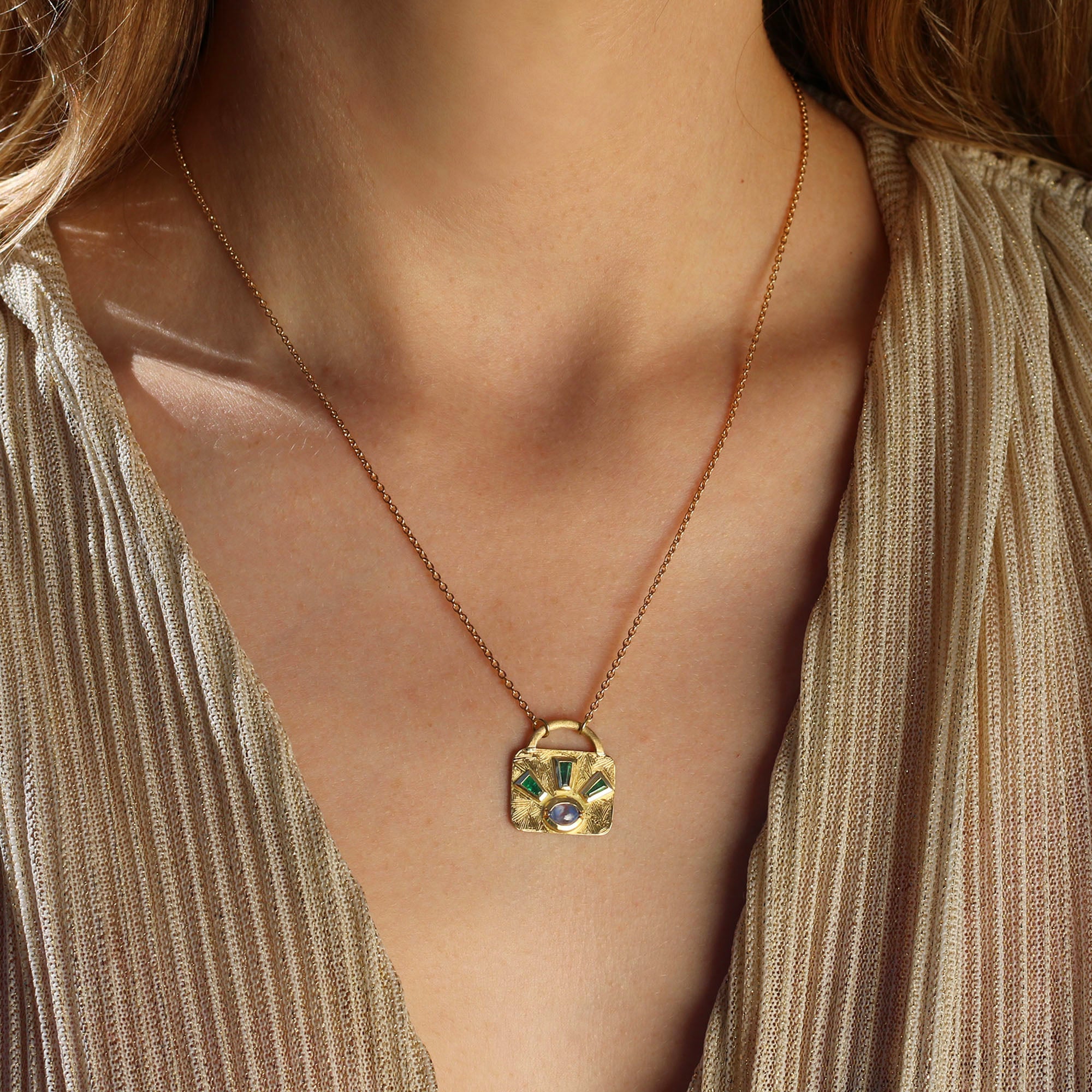 Emerald Sapphire Lock Necklace