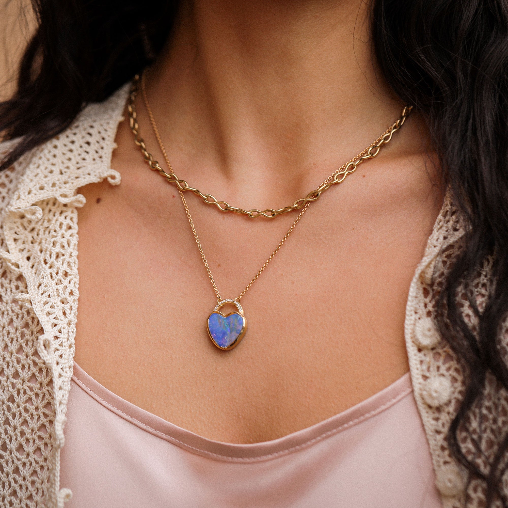 Boulder Opal Heart Lock Necklace