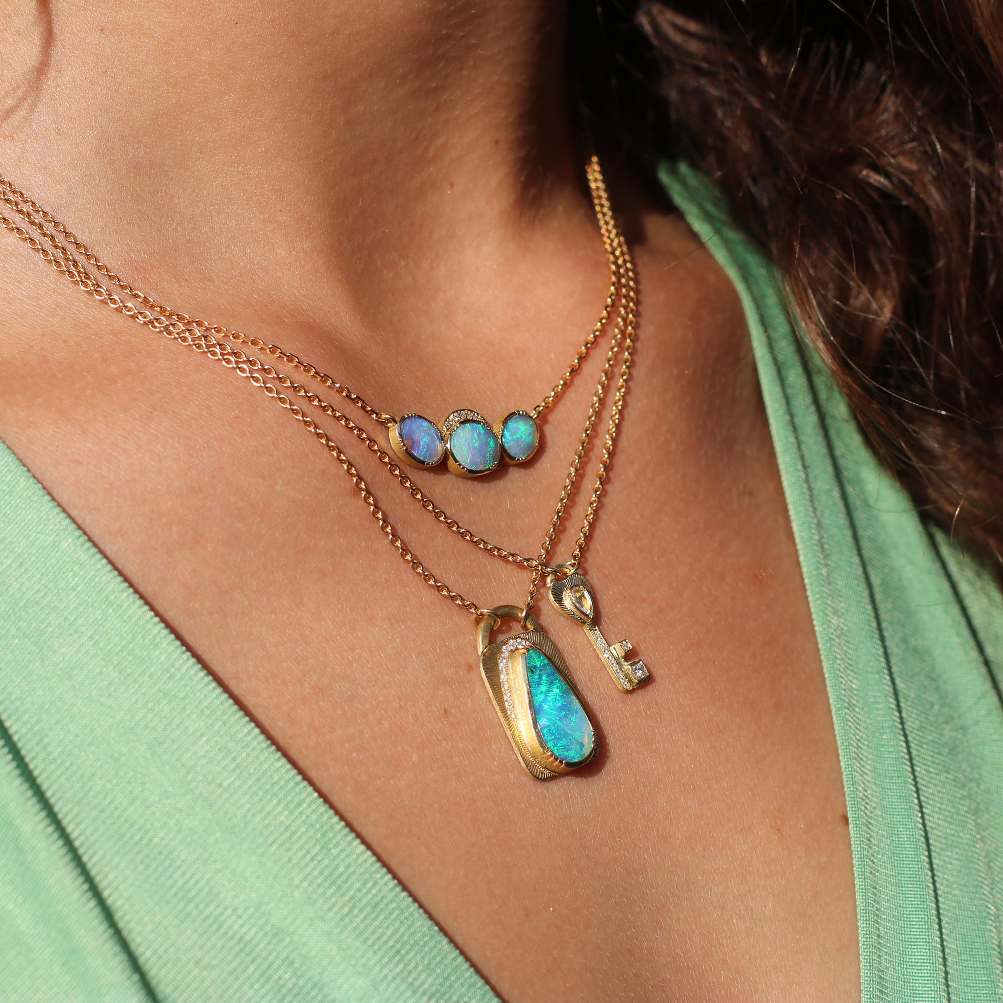 Opal Diamond Lock Necklace