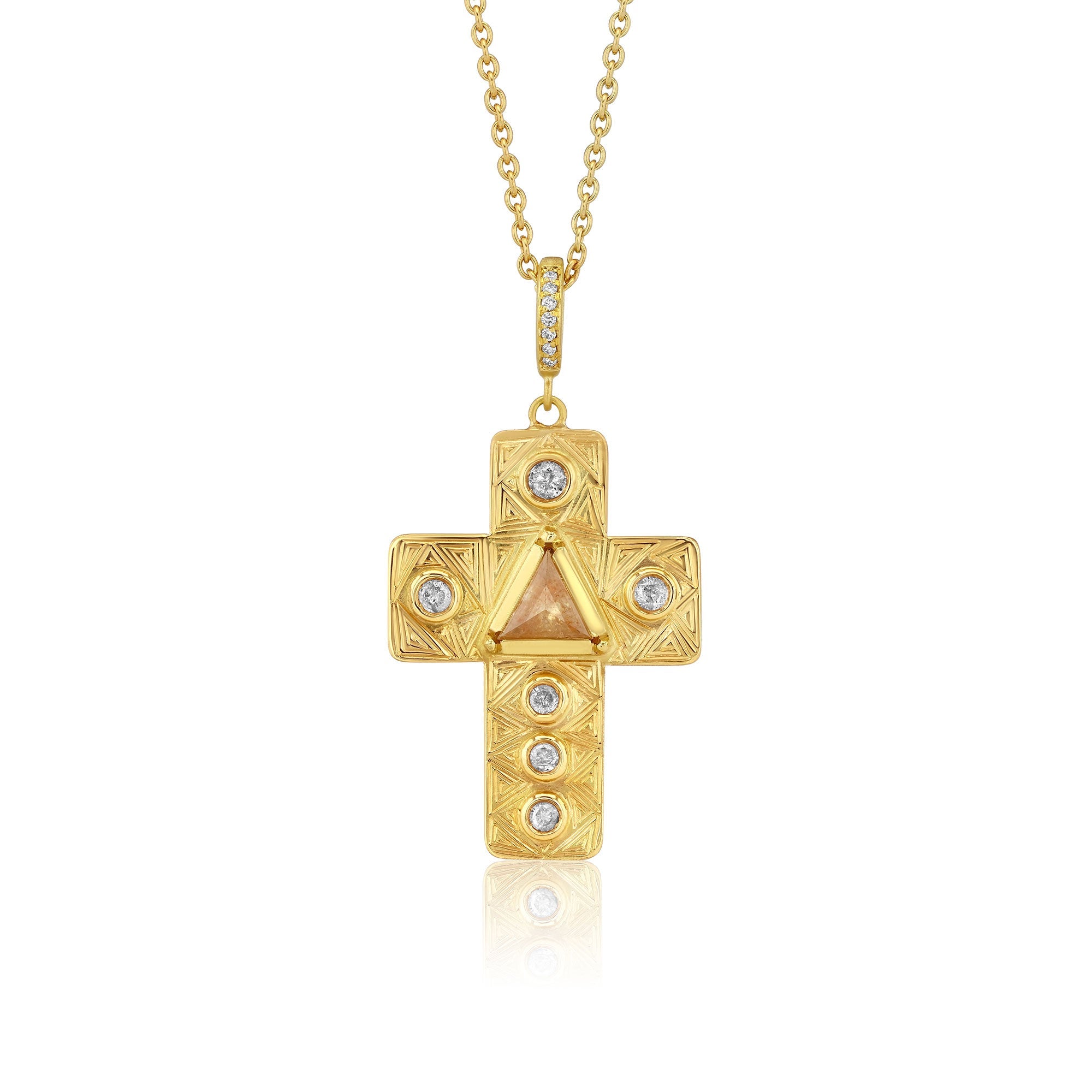 Triangle Diamond Labyrinth Cross Necklace