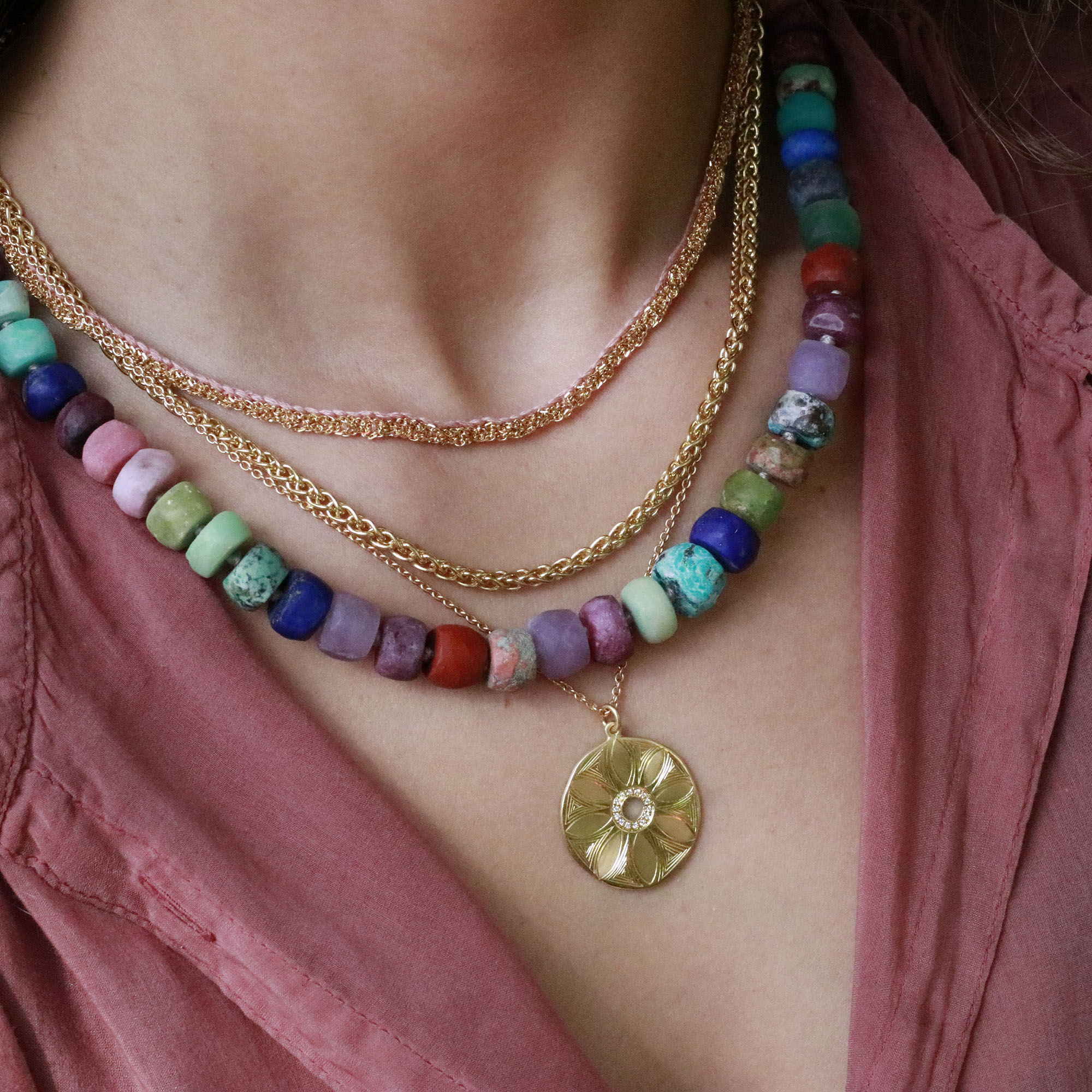 Mandala Flora Engraved Diamond Necklace