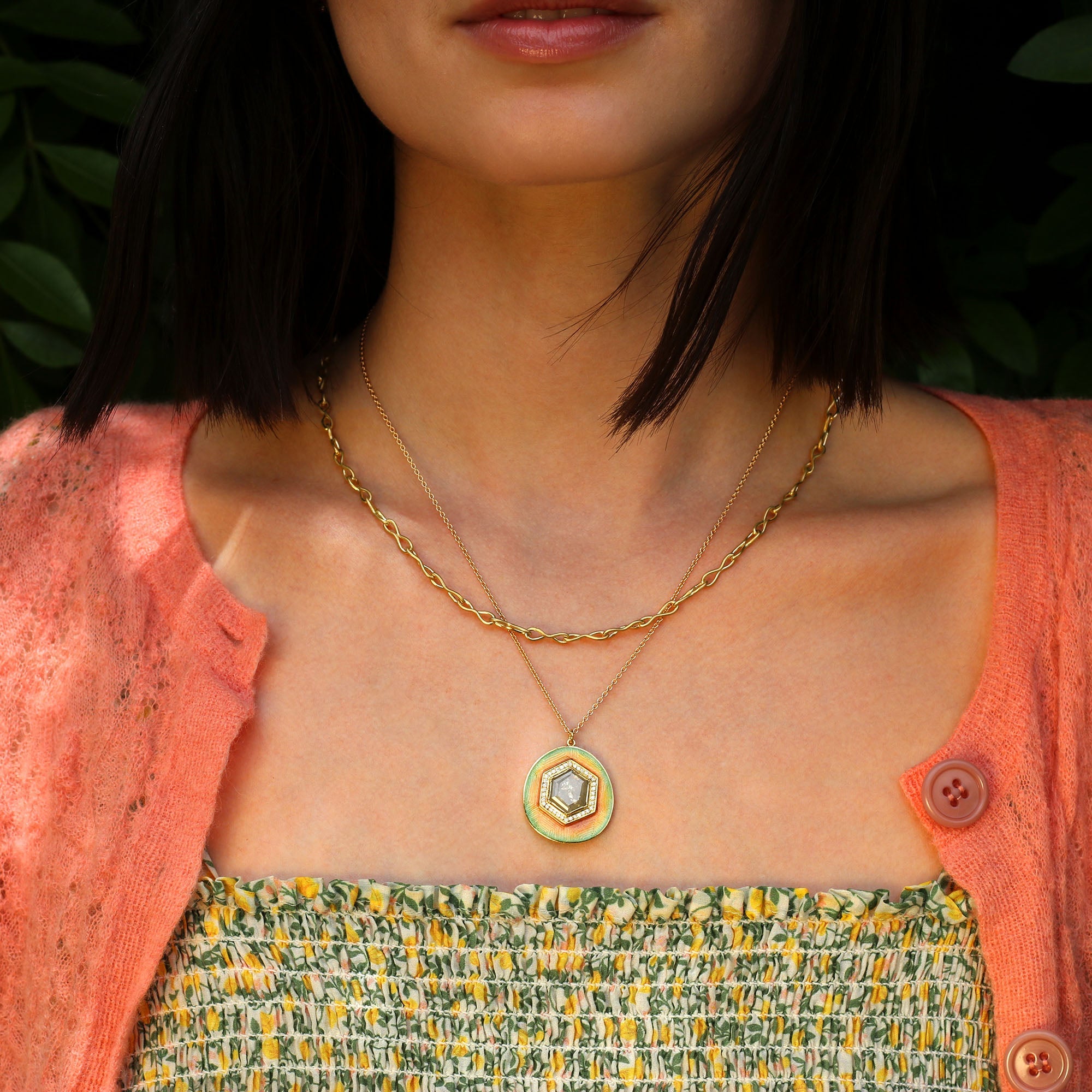Mandala Diamond Enamel Necklace