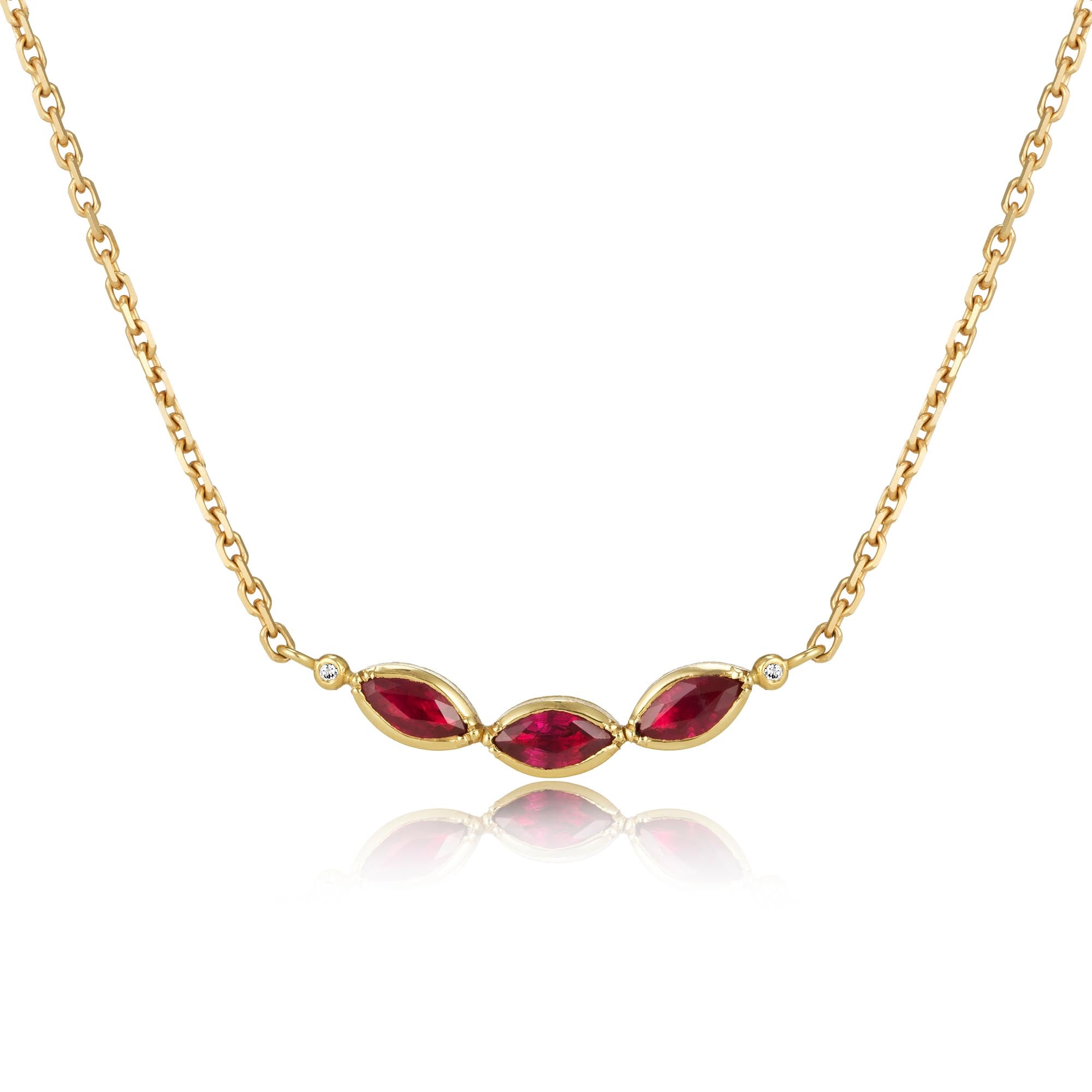 Triple Marquise Ruby Diamond Necklace