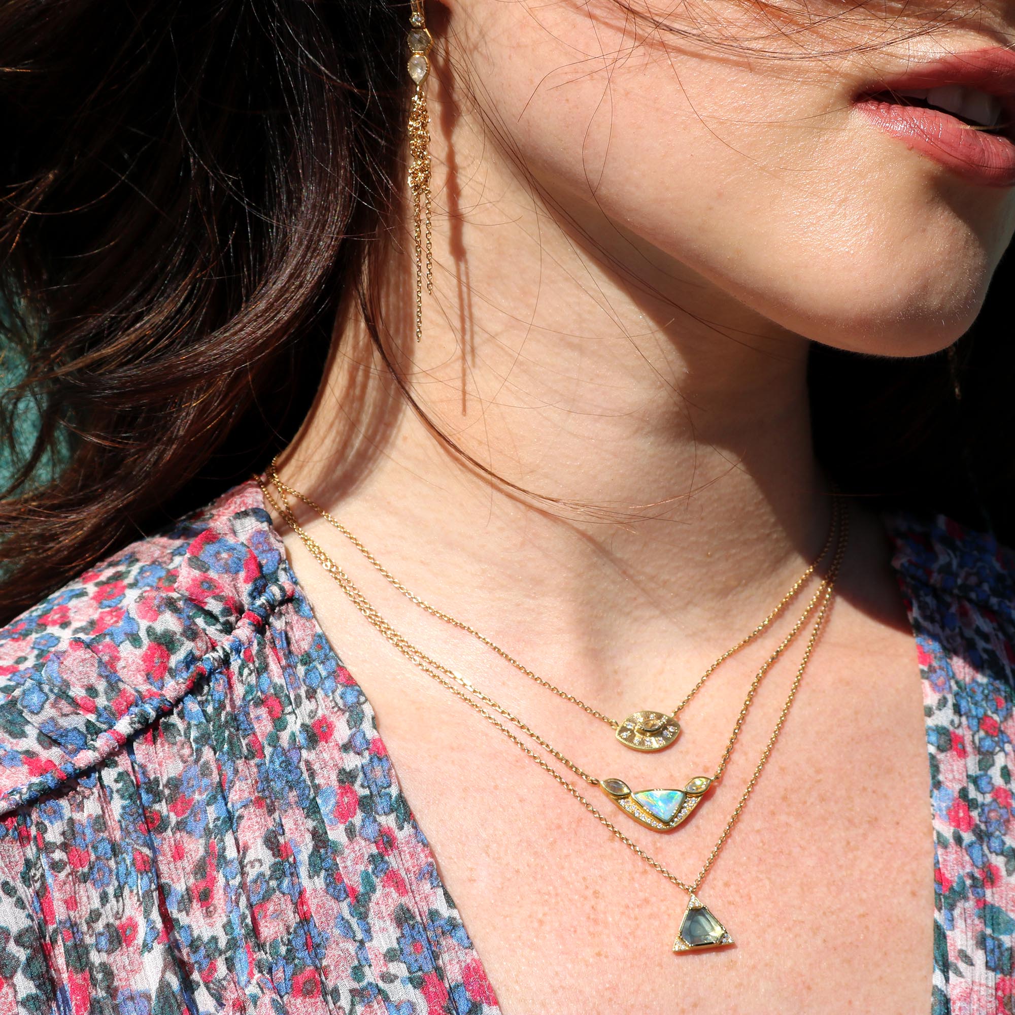 Orbit 3 Opal Diamond Halo Necklace