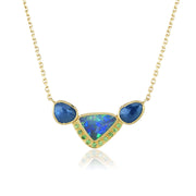 Orbit 3 Halo Boulder Opal Sapphire Tsavorite Necklace
