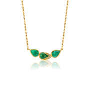 18K Gold necklace with green emerald gemstones and white diamond pave by jewelry designer brooke gregson on a white background