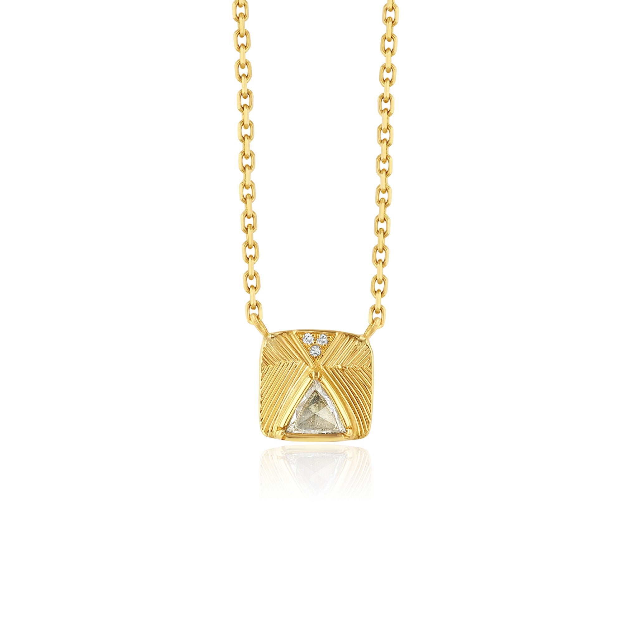 Pyramid Engraved Diamond Necklace