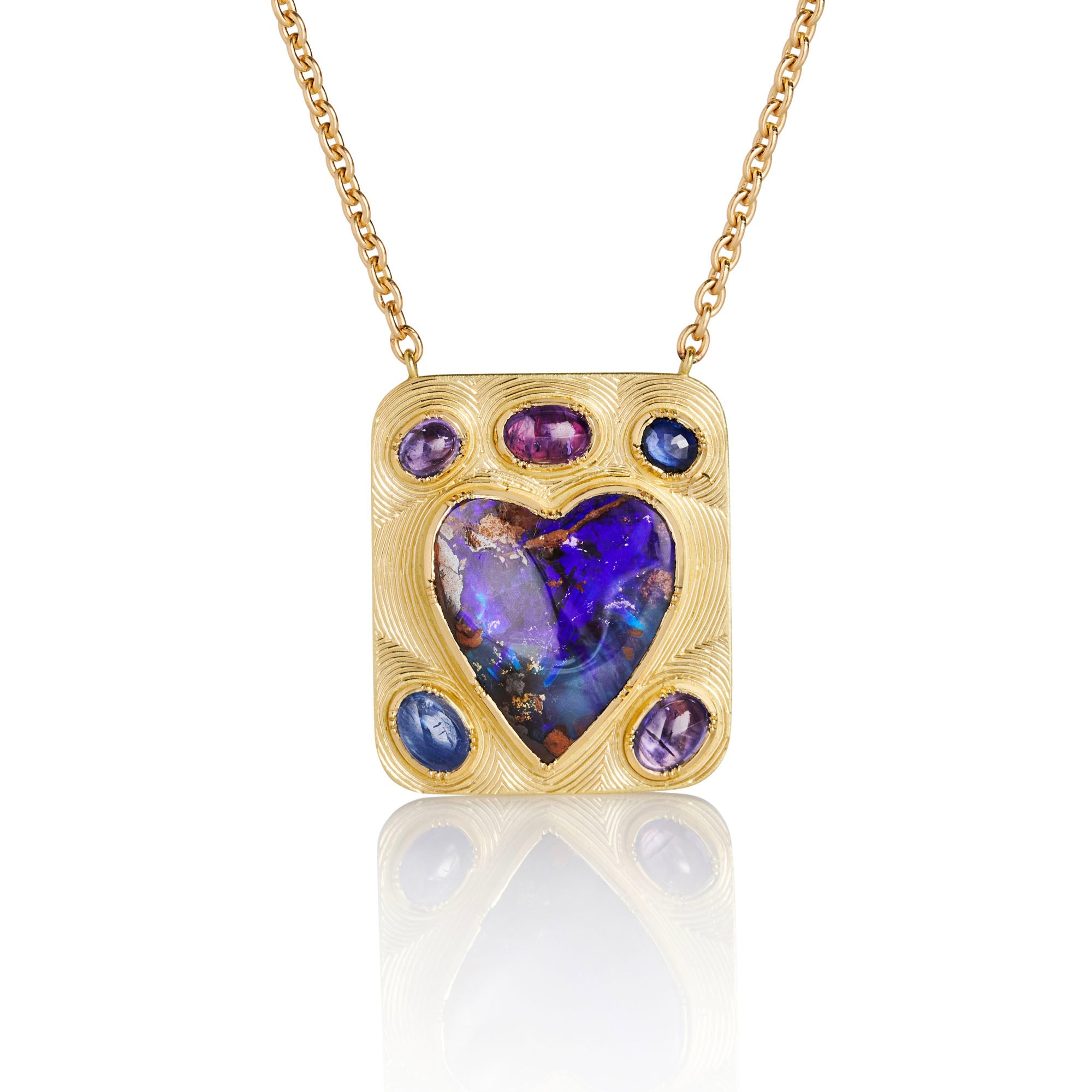 18k gold Radiant Heart Opal Sapphire Necklace by Los Angeles fine jewelry design Brooke Gregson handmade in London