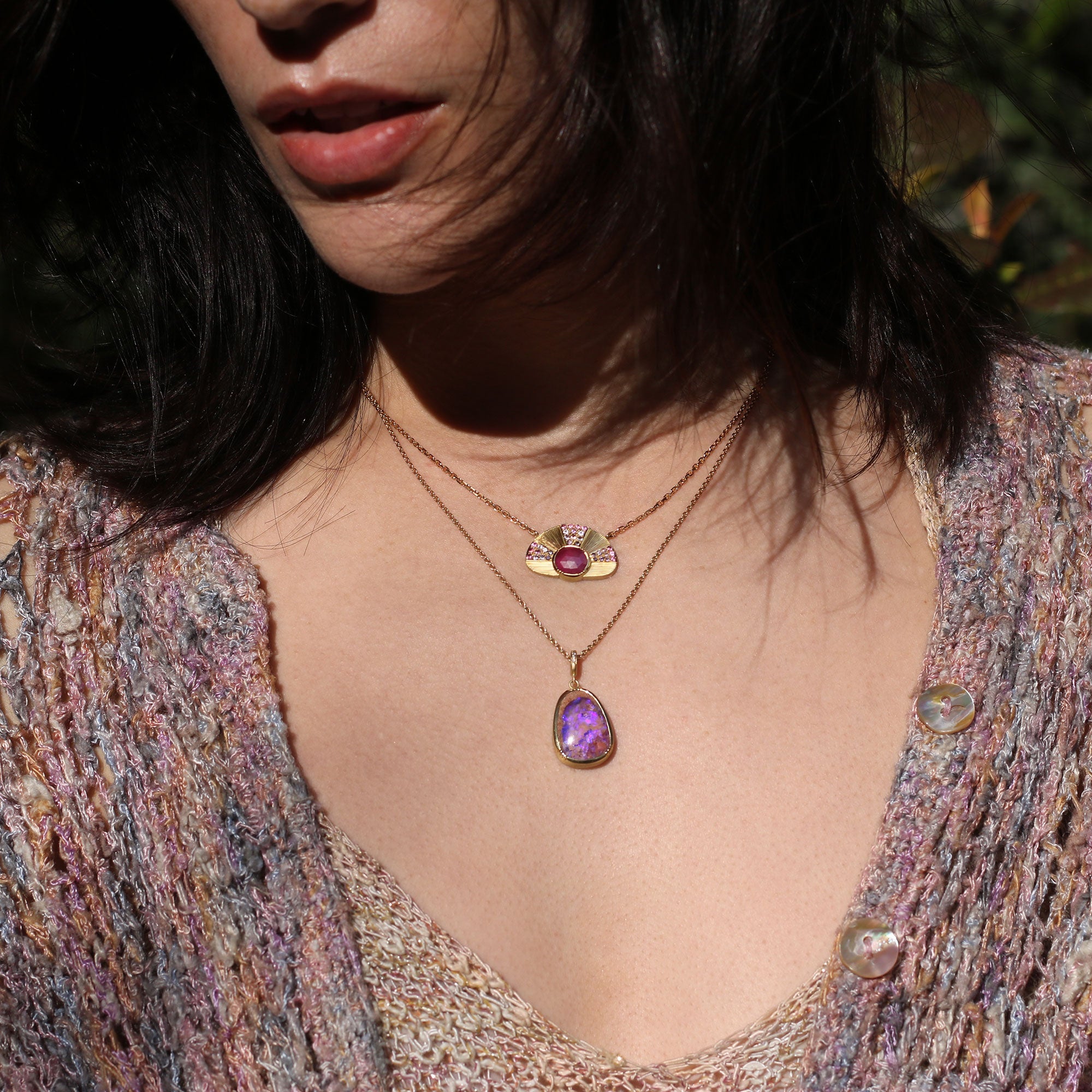 Ruby Spinel Garnet Sun Ray Necklace