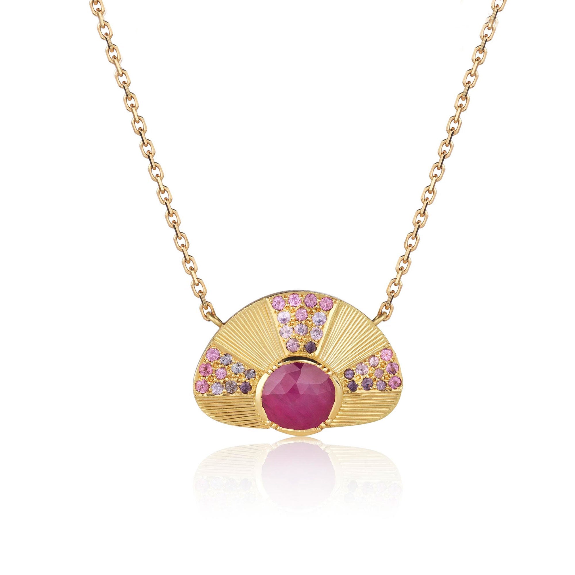 Ruby Spinel Garnet Sun Ray Necklace
