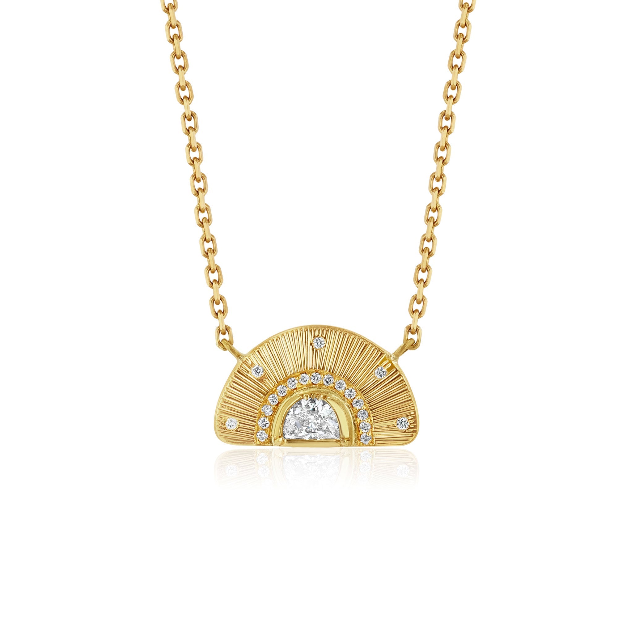 Engraved Sun Ray Diamond Necklace