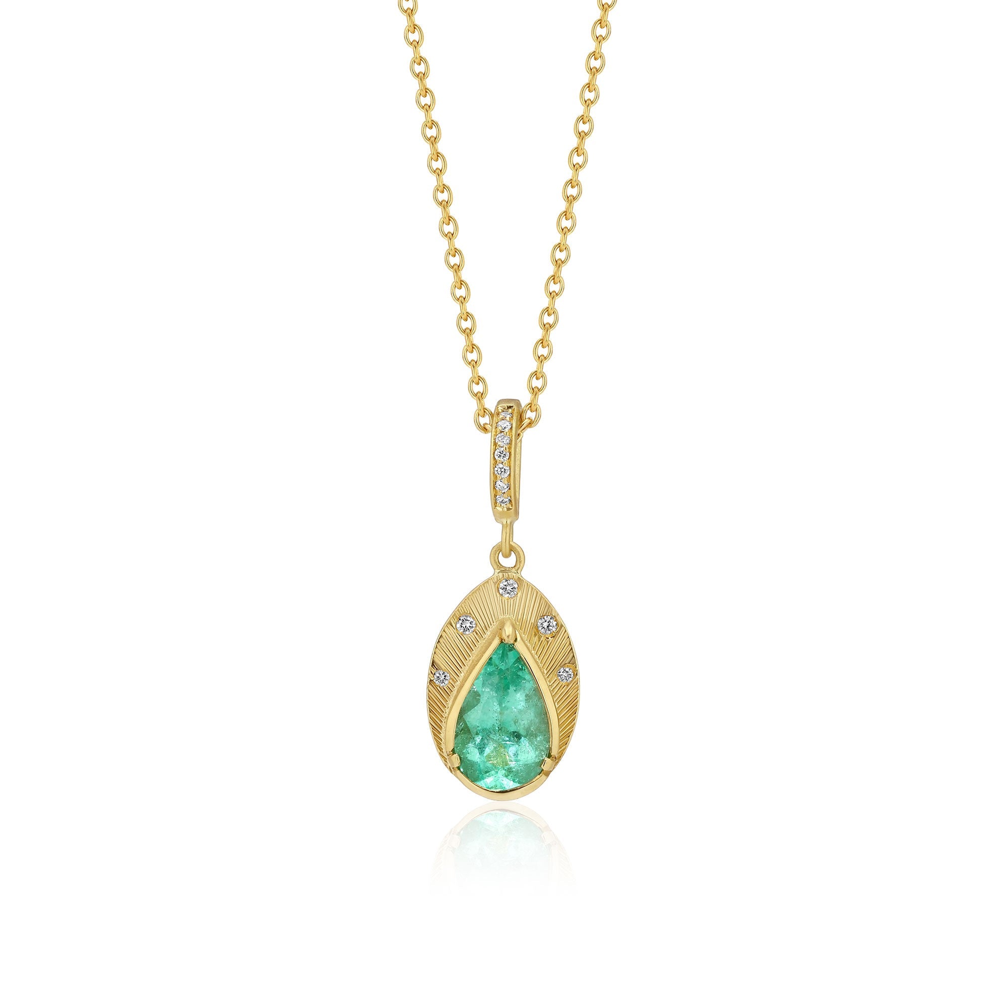 Teardrop Emerald Engraved Starlight Necklace