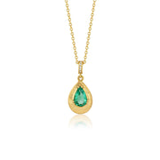 Teardrop Emerald Engraved Necklace