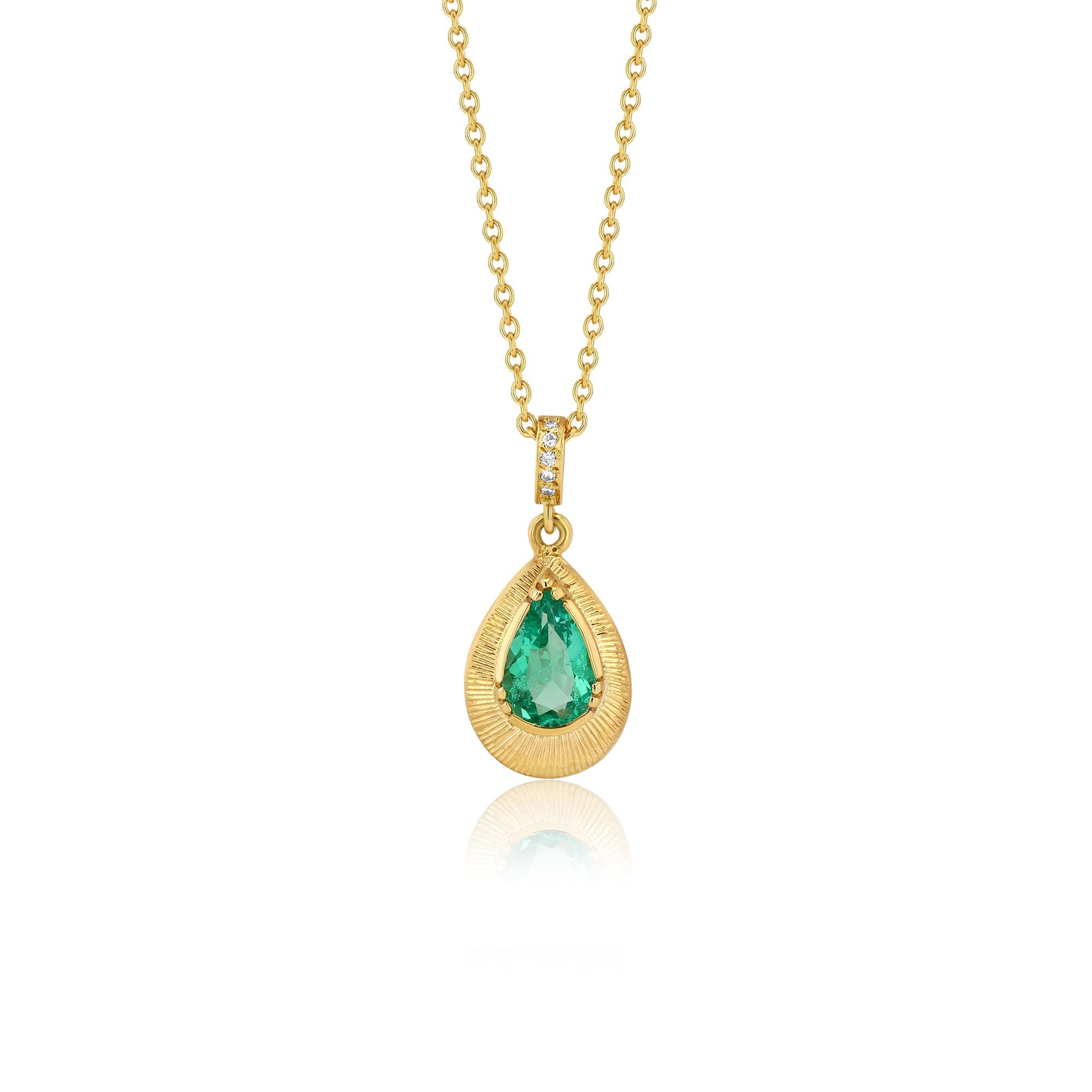 Teardrop Emerald Engraved Necklace