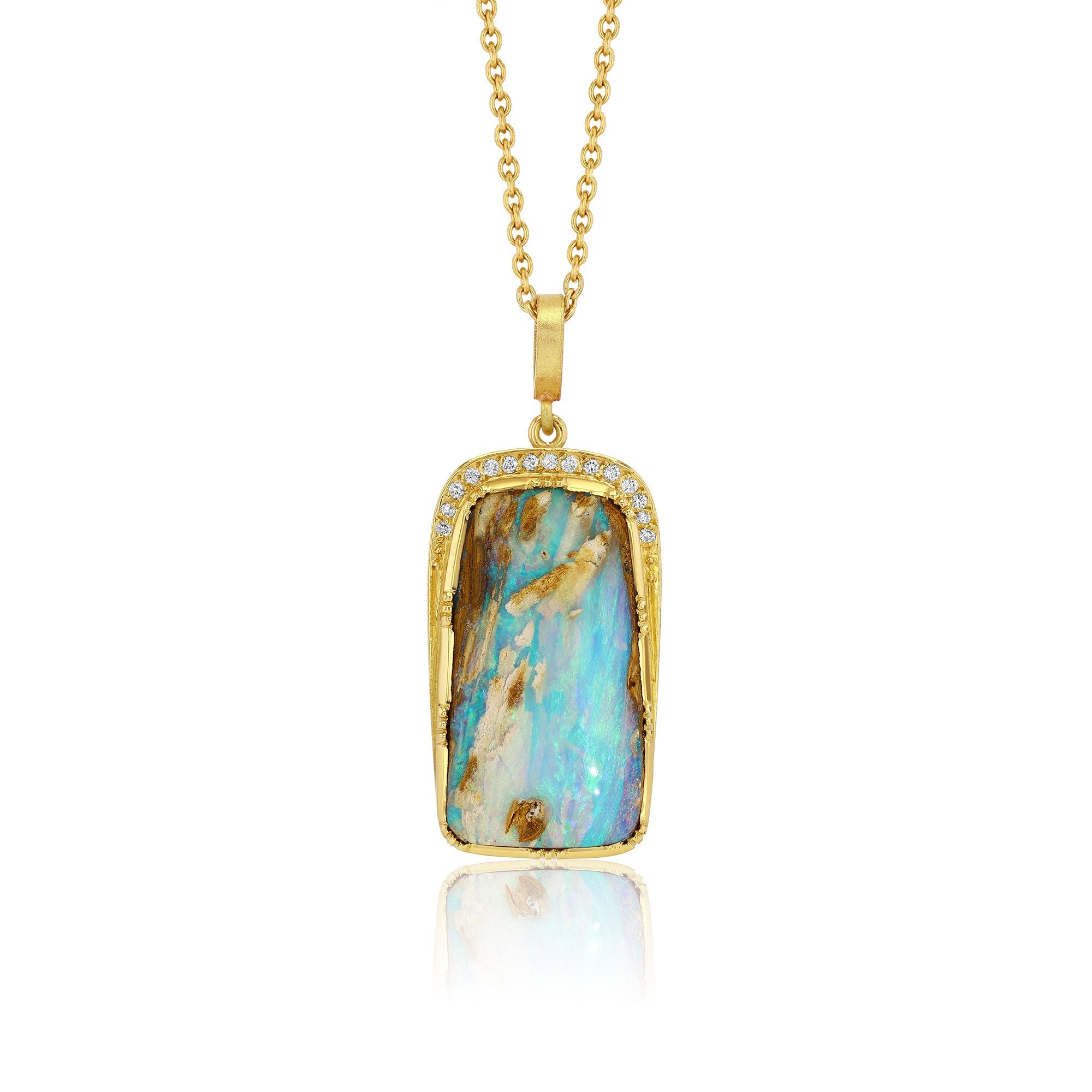 Fossilised Wood Opal Diamond Halo Totem Necklace | Fine Jewellery