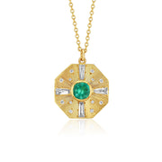 One of a kind Emerald and Diamond 18k gold engraved necklace from Los Angeles jewelry designer Brooke Gregson, handmade in London.