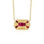 Talisman Shield Tourmaline Ruby Engraved Necklace