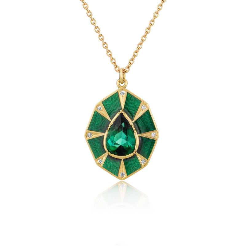 Talisman Shield Tourmaline Enamel Necklace