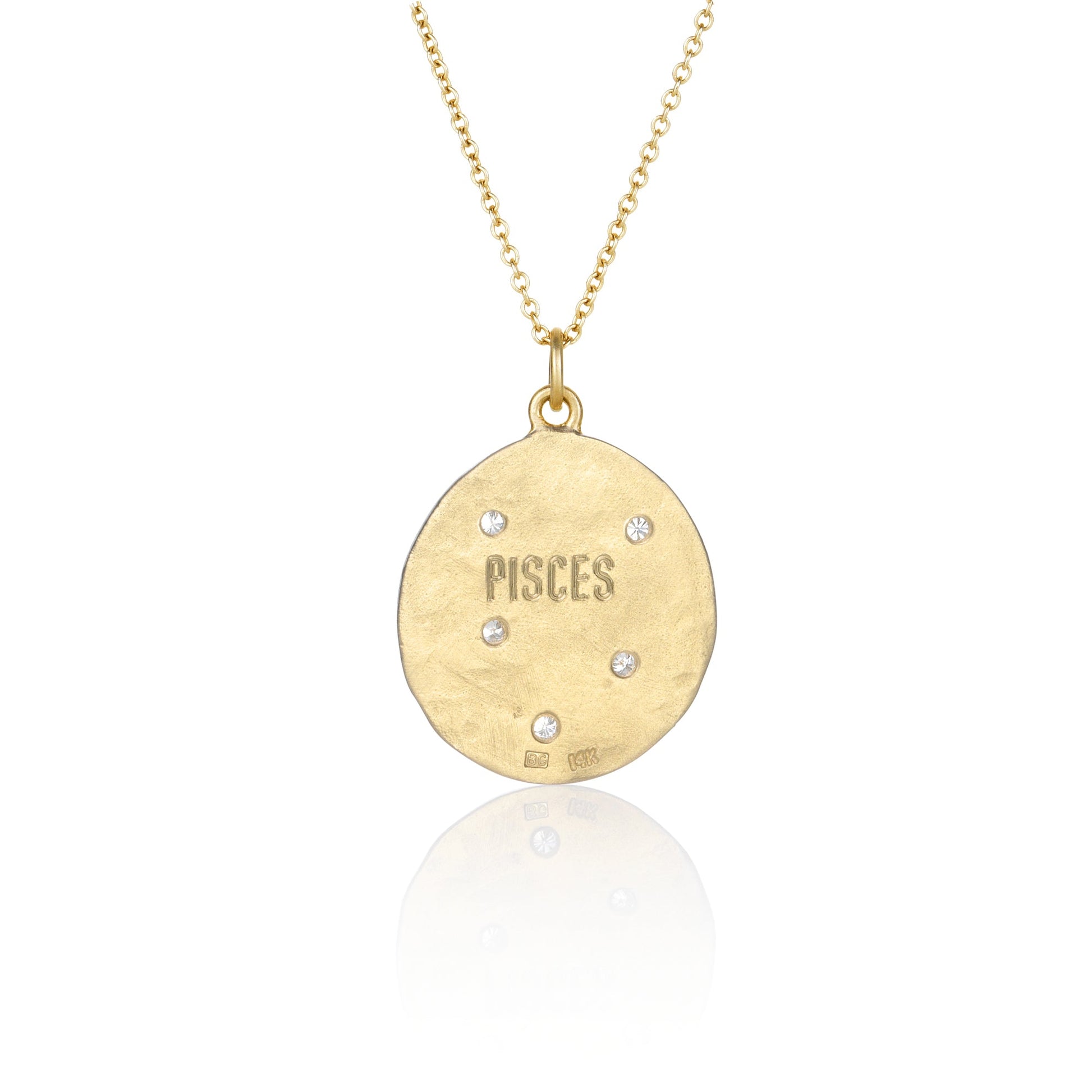 Hand made in Los Angeles Brooke Gregson 14k gold Pisces Astrology Necklace with Diamond back view