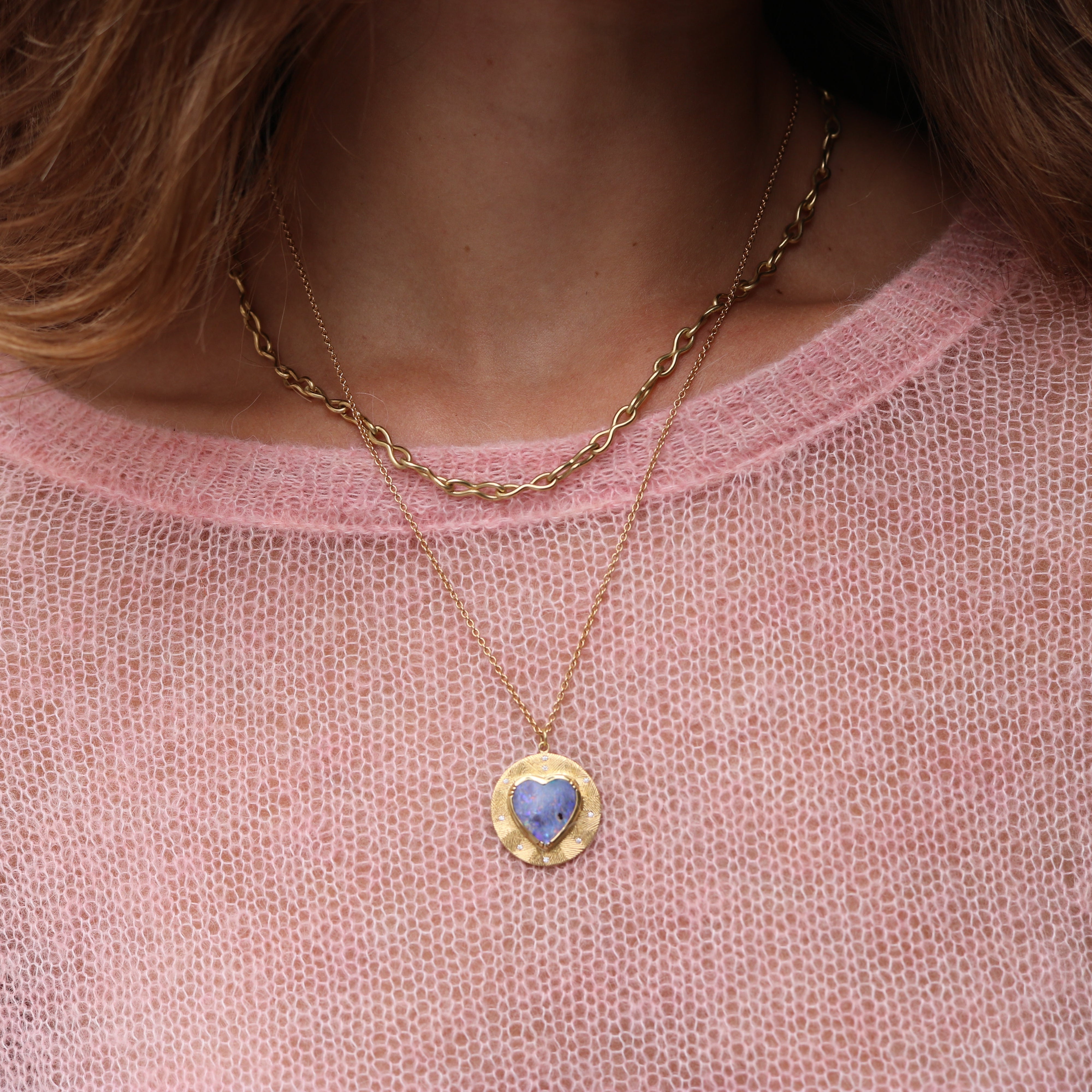 Engraved Boulder Opal Heart Necklace