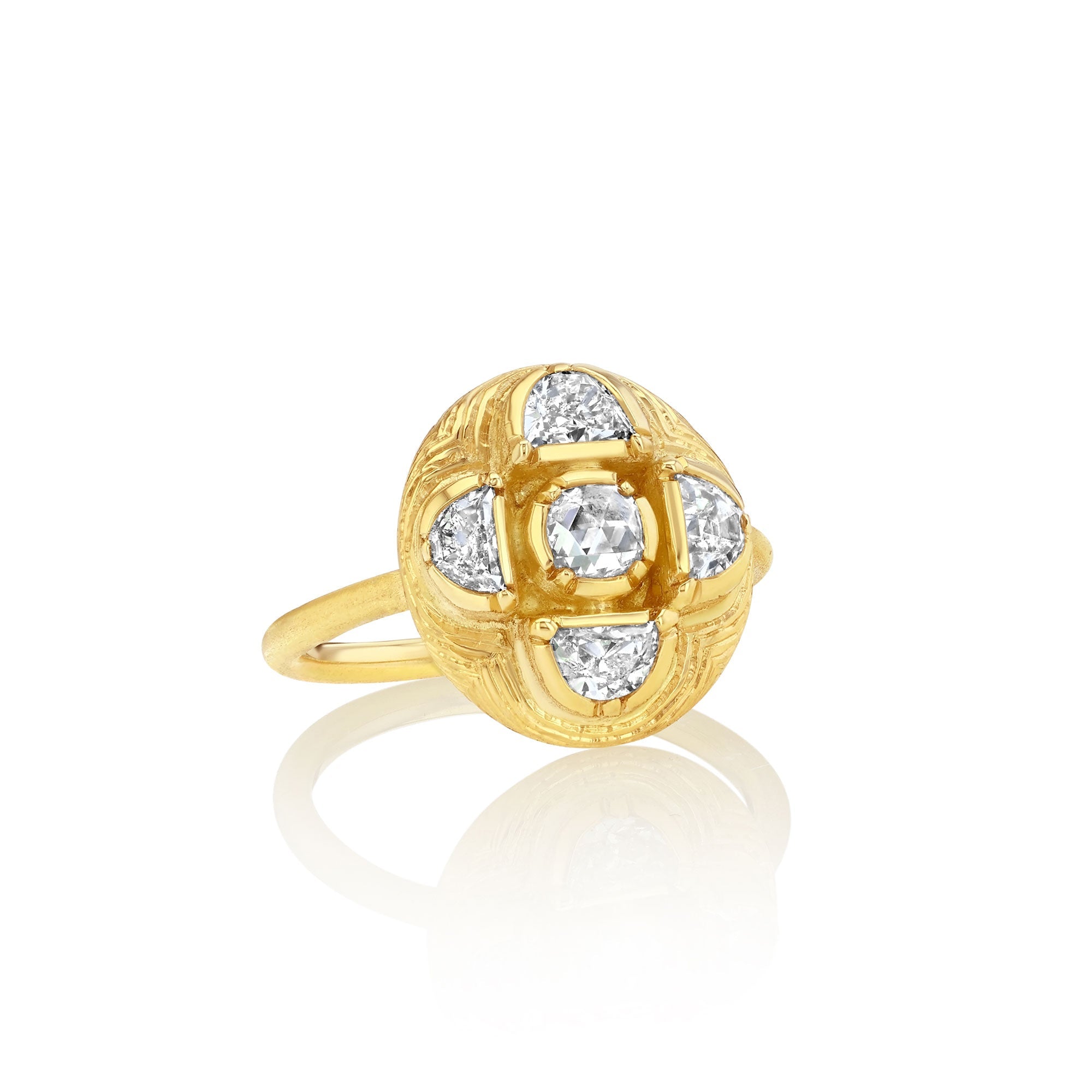 One of a kind Diamond ring with 18k gold hand engraving from Los Angeles designer Brooke Gregson handmade in London