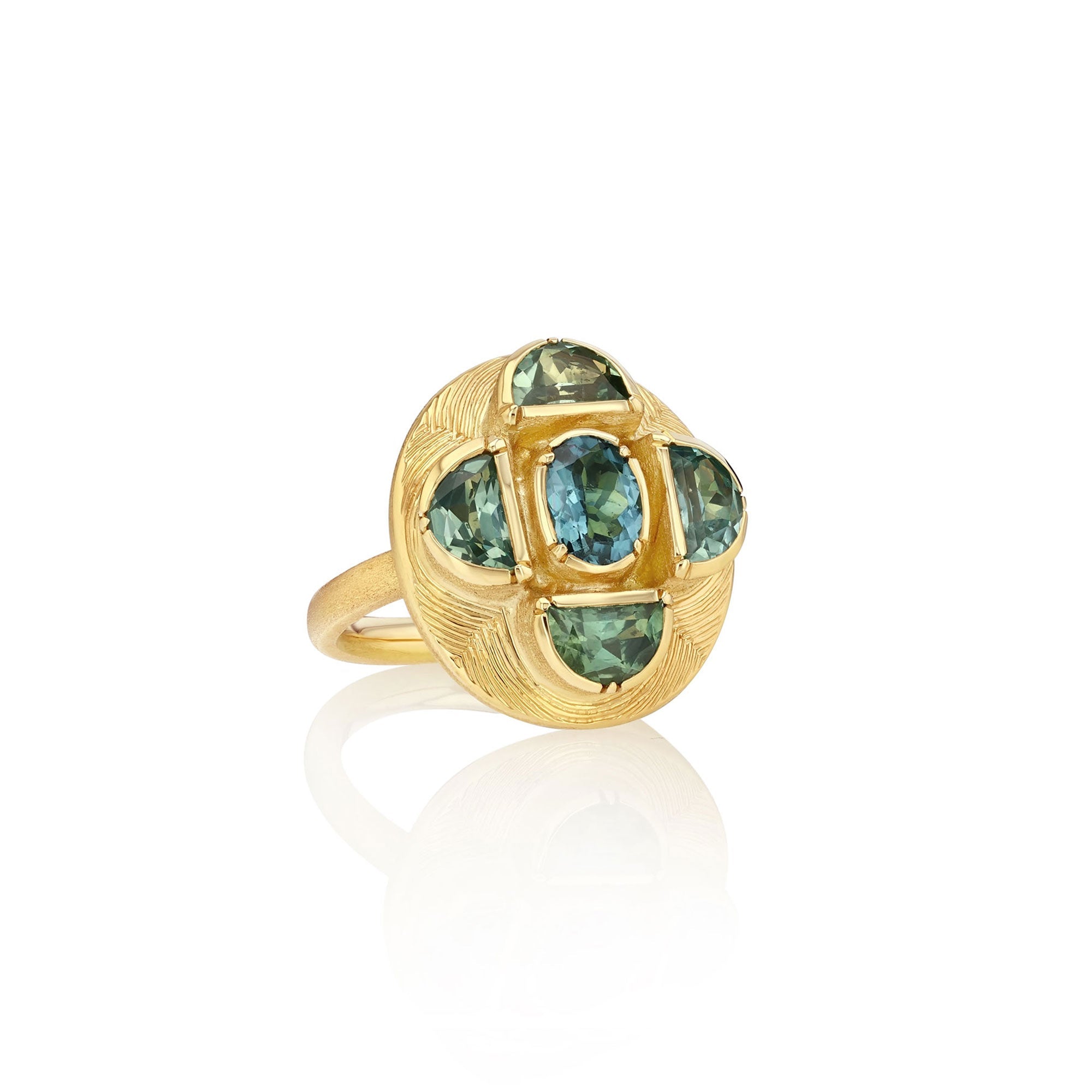 Albers Engraved Indicolite Tourmaline Sapphire Ring