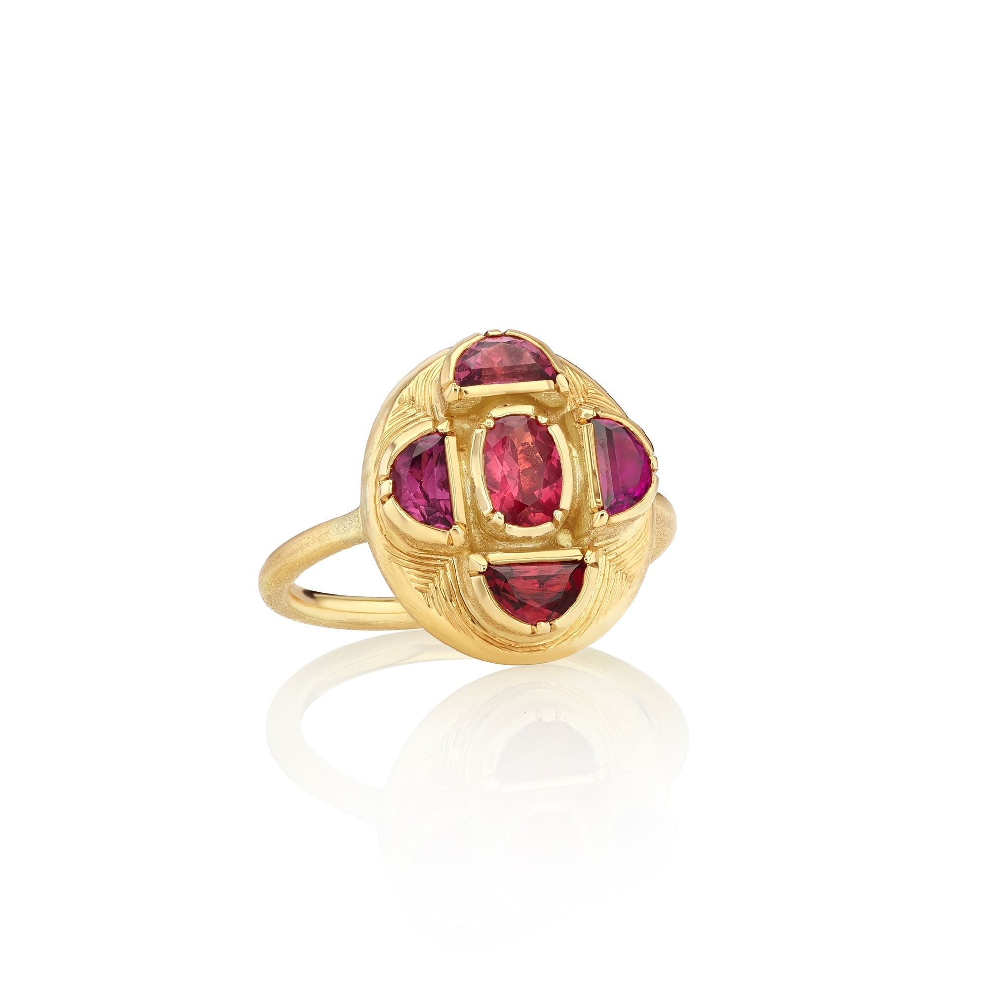 One of a kind Ruby and Tourmaline Ring with hand engraving from Los Angeles designer Brooke Gregson handmade in London