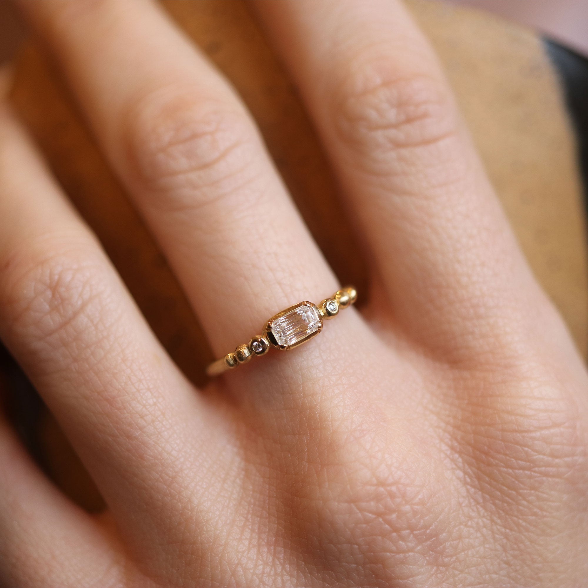 White Diamond Beaded Band Ring