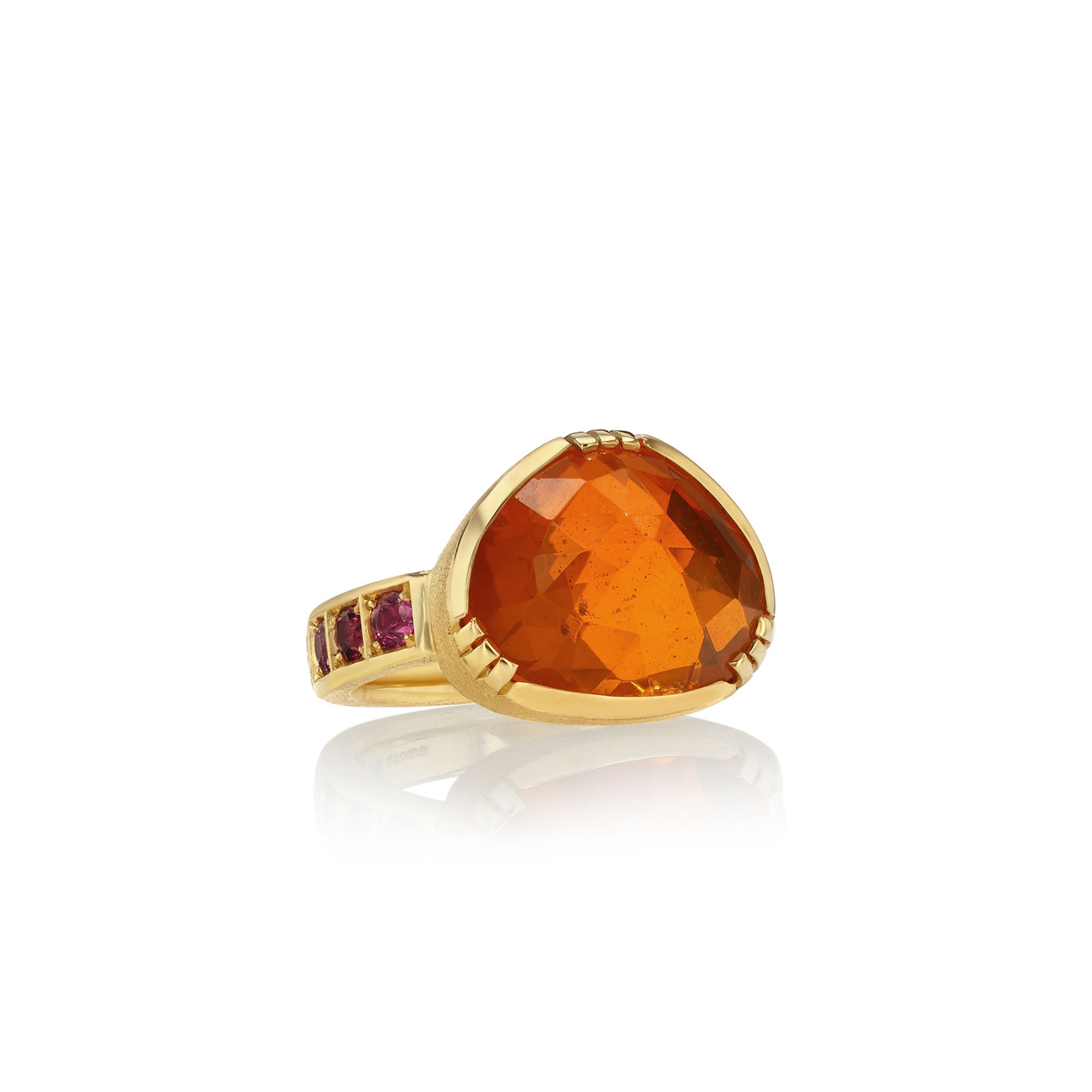 One of a kind Fire Opal ring with Ruby band from Los Angeles designer Brooke Gregson fine jewelry handmade in London