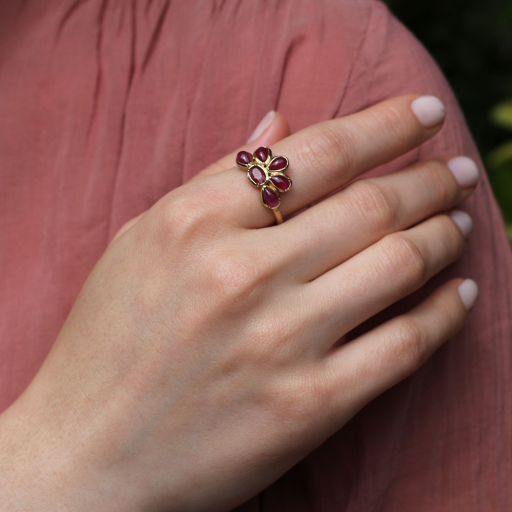 Cabochon Ruby Flower Ring