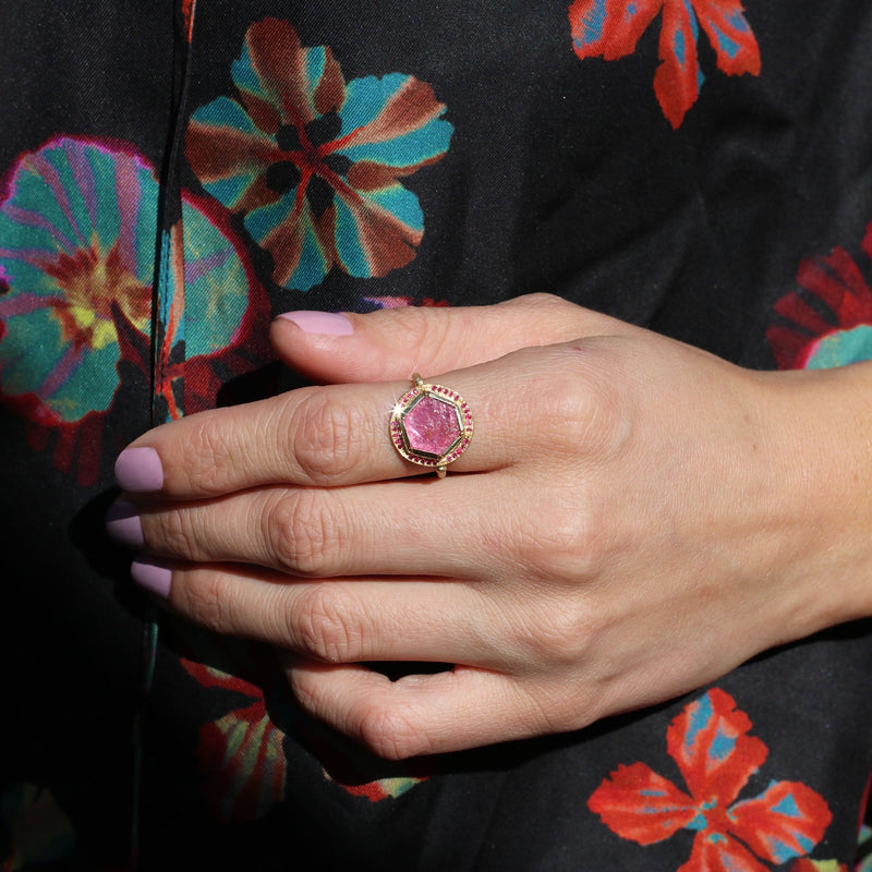 Geo Halo Ruby Ring