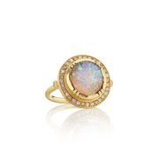One of a kind Boulder Opal ring with Pink diamond pave surround, fine jewelry handmade in London from Los Angeles designer Brooke Gregson.