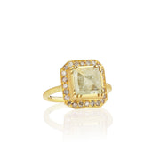 One of a kind raw Diamond ring with pink Diamond pave surround from fine jewelry designer Brooke Gregson handmade in London