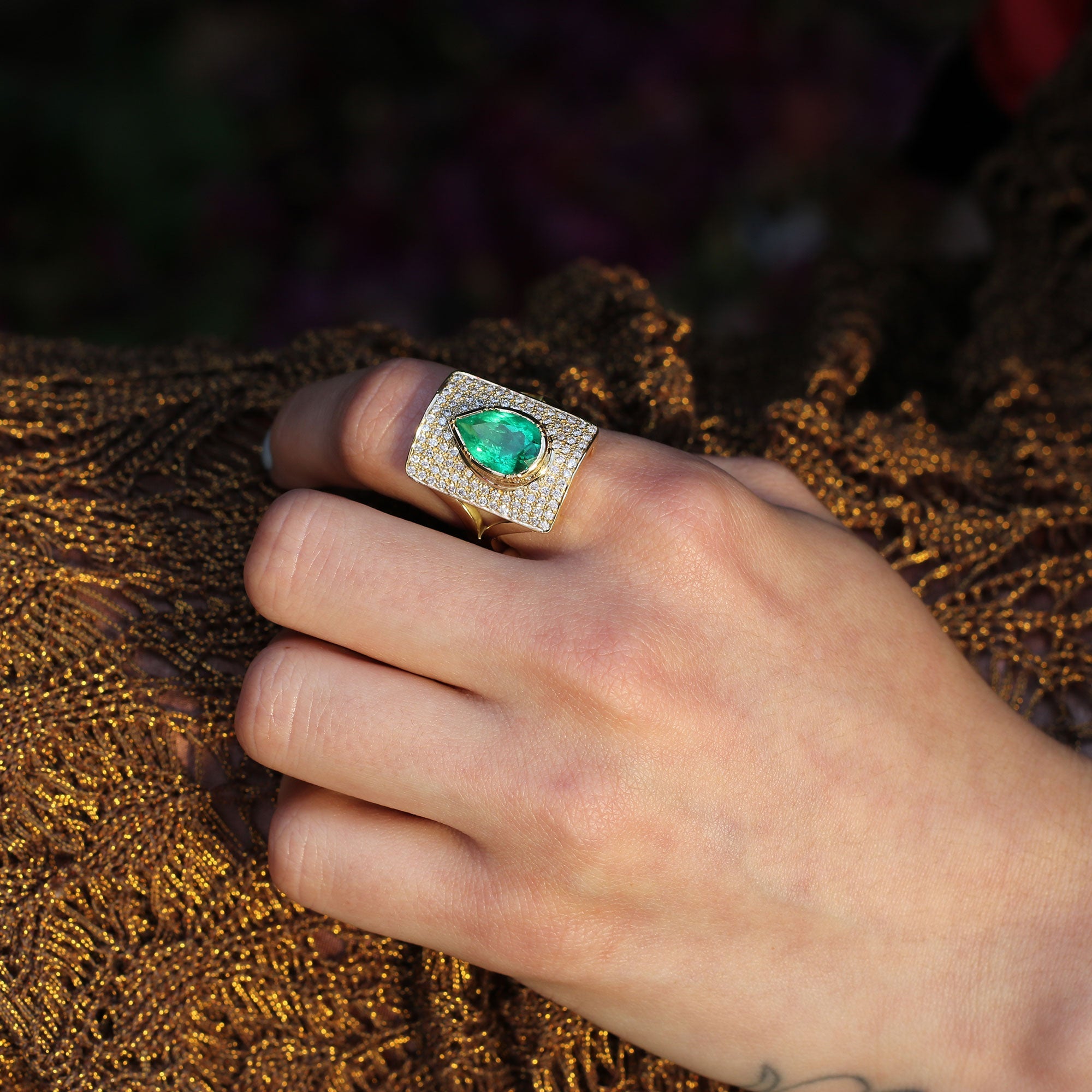 Galaxy Shield Emerald Diamond Ring