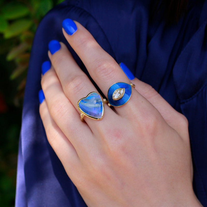Talisman Diamond Cobalt Blue Enamel Ring