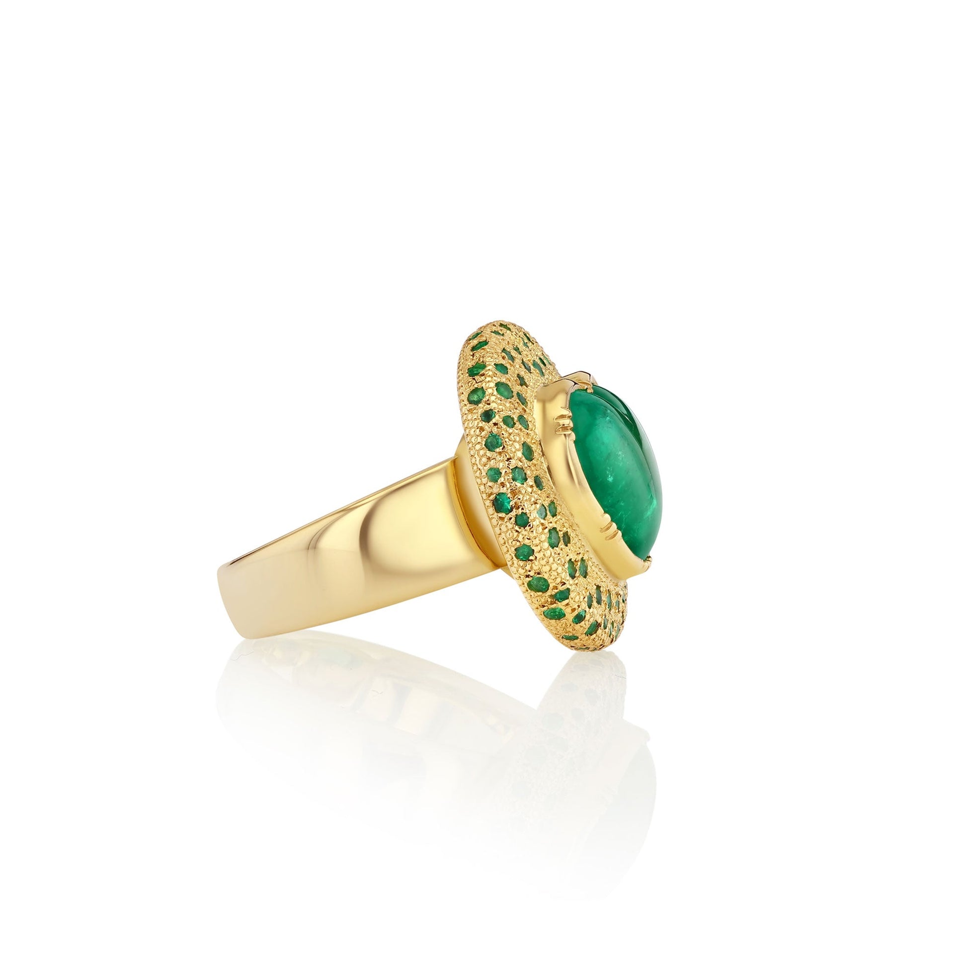 Side view One of a kind Emerald Heart Chakra Ring from Los Angeles designer Brooke Gregson handmade in London