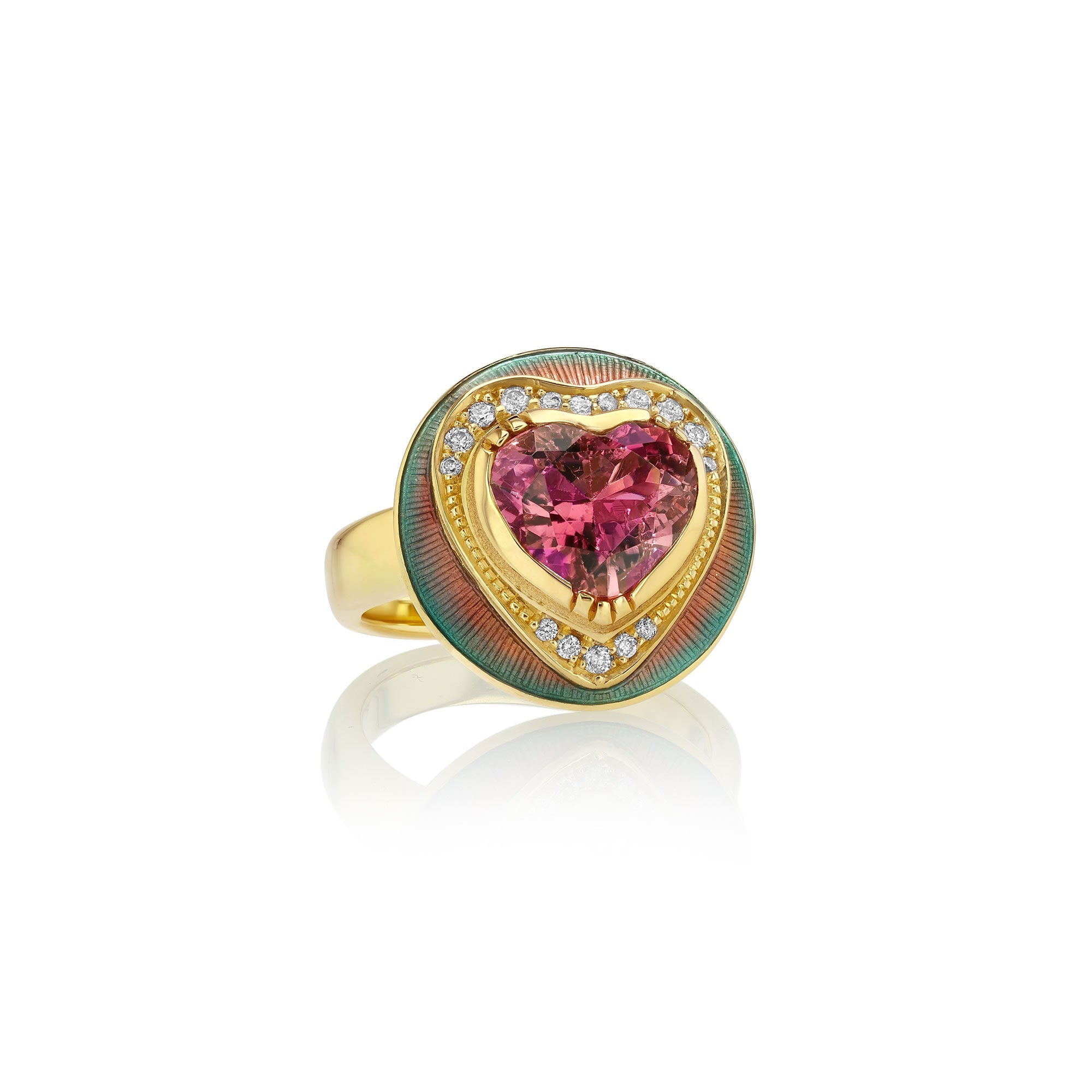 Kaleidoscope Pink Tourmaline Heart Enamel Diamond Ring