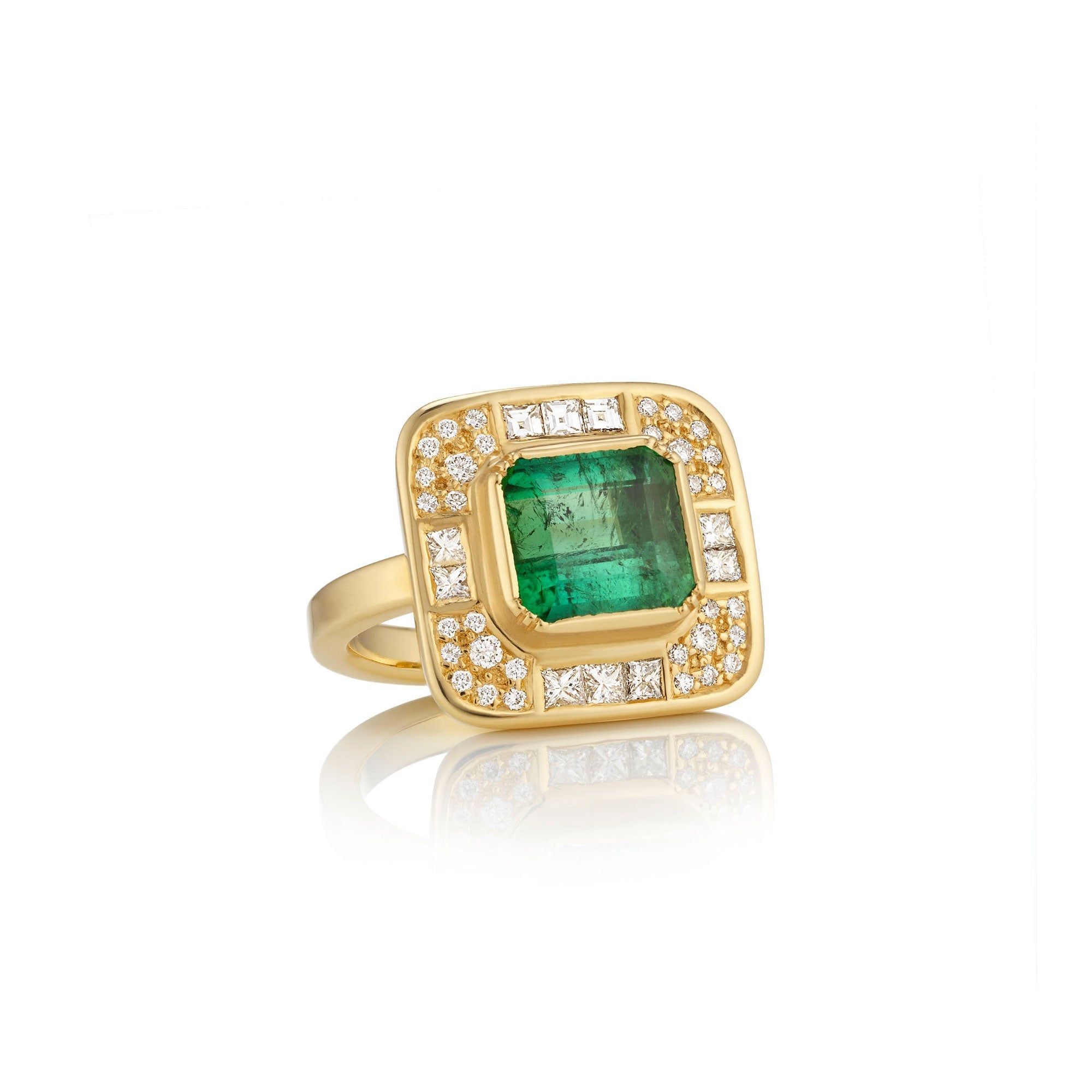 Emerald ring with diamond accent from Los Angeles designer Brooke Gregson fine jewelry handmade in London.