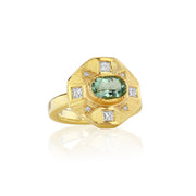 Mondrian Engraved Tourmaline Diamond Ring