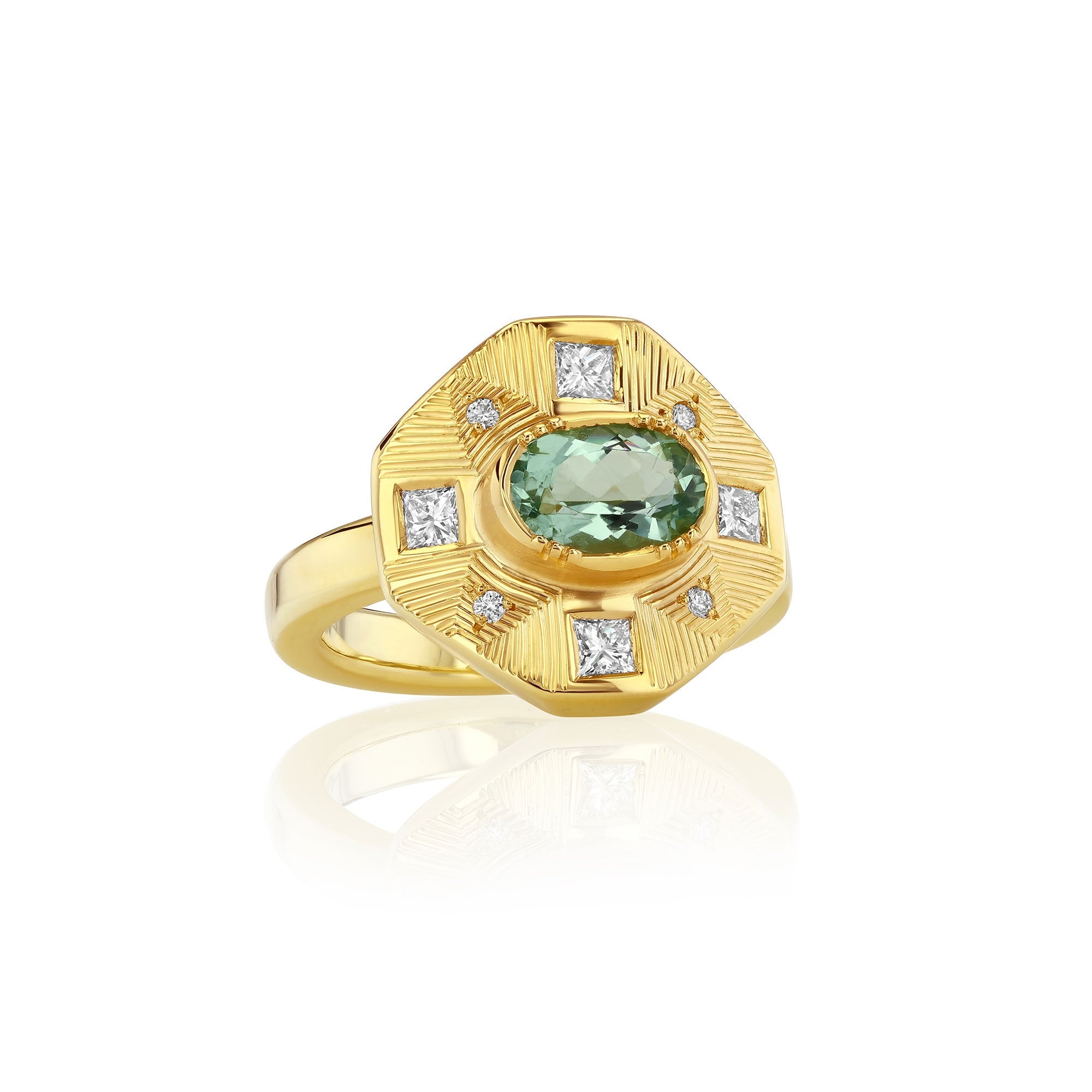 Mondrian Engraved Tourmaline Diamond Ring