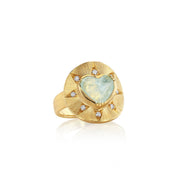 One of a kind 18k gold engraved Aquamarine and Diamond ring from fine jewelry designer Brooke Gregson handmade in London